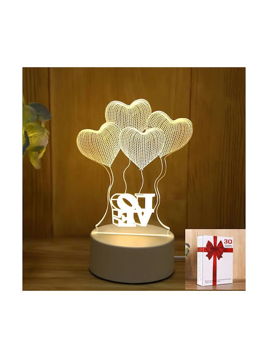 Lampă De Masă Led Rgb 3d Inima Albă Pentru Noptieră Alimentată Cu Baterie Usb 17 X 11.3 X 9.5 Cm