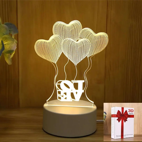 Led Rgb 3d Heart Table Lamp Nightstand Battery Usb Powered 17 X 11.3 X 9.5 Cm White