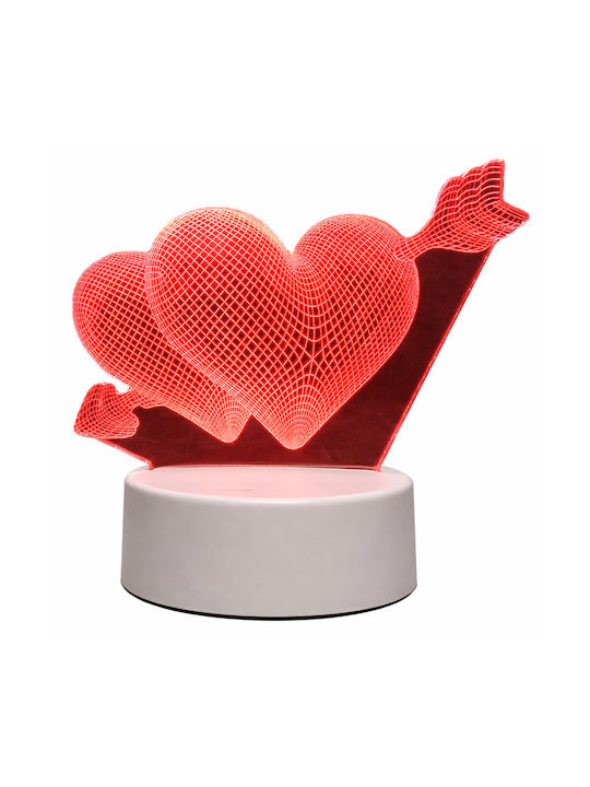 Lampă De Masă Led Rgb Iluzie 3D Noptieră Cupidon Inimi Alimentată Cu Baterie Usb 17 X 11.3 X 9.5 Cm
