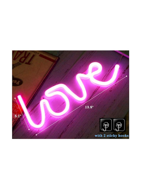Led Decorative Lamp Neon Love Model Violet Light Battery Usb Cable Powered 34.5 X 13 Cm