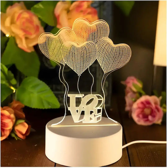 Led Rgb 3d Heart Table Lamp Nightstand Battery Usb Powered 17 X 11.3 X 9.5 Cm White