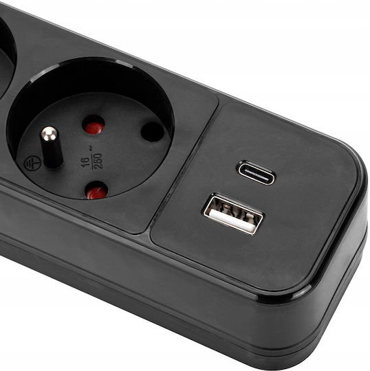Montis Power Strip 3 Sockets with USB-A and 5m Cable