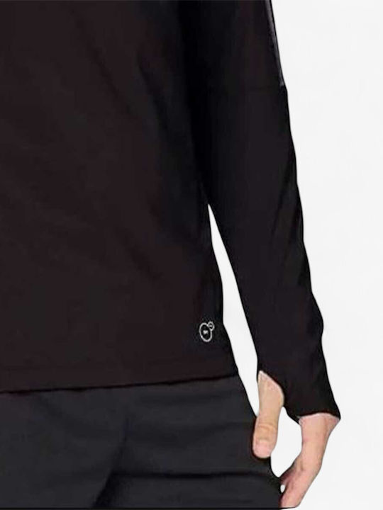 Bluza sport pentru bărbați cu mâneci lungi Decolteu cu fermoar Negru
