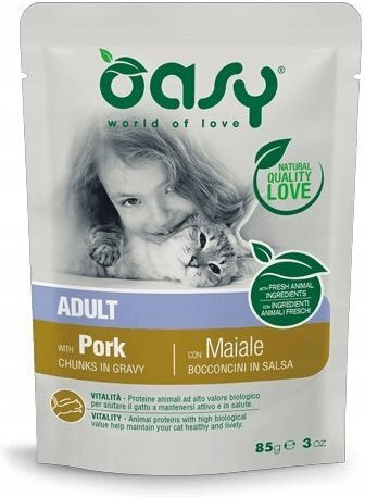 Oasy Chunks In Υγρή Τροφή για Ενήλικες Γάτες με Χοιρινό 85gr