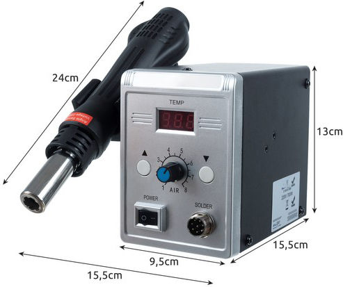 Stație de Lipit cu Aer Cald Zola Reglare Temperatură și Flux de Aer Mod Standby 3 Duze Incluse 4 7 9 Mm Ecran Lcd 700w