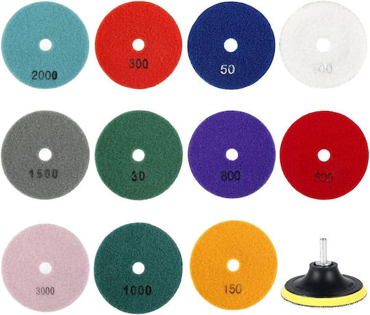 Set 7 Discuri Diamantate De Șlefuire Și Lustruire Mănuși Zola Granulații 50-3000 Diametru 100 Mm 12000 Rpm Adaptor Velcro Adaptor M12