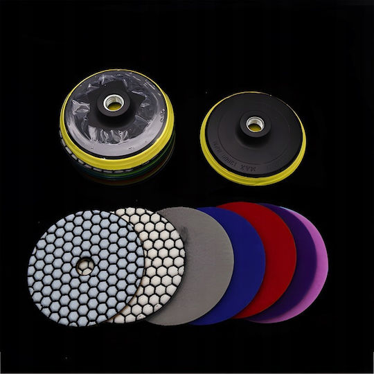 Set 7 Discuri Diamantate De Șlefuire Și Lustruire Mănuși Zola Granulații 50-3000 Diametru 100 Mm 12000 Rpm Adaptor Velcro Adaptor M12