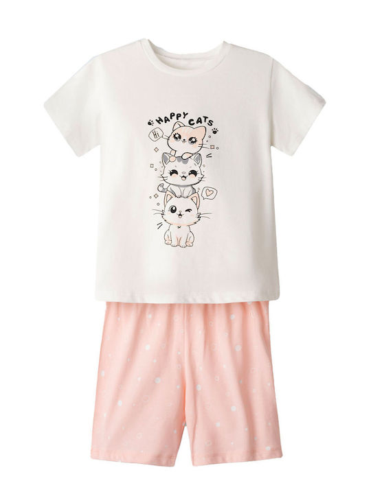 Evita Kids Summer Pajama White Happy Cats
