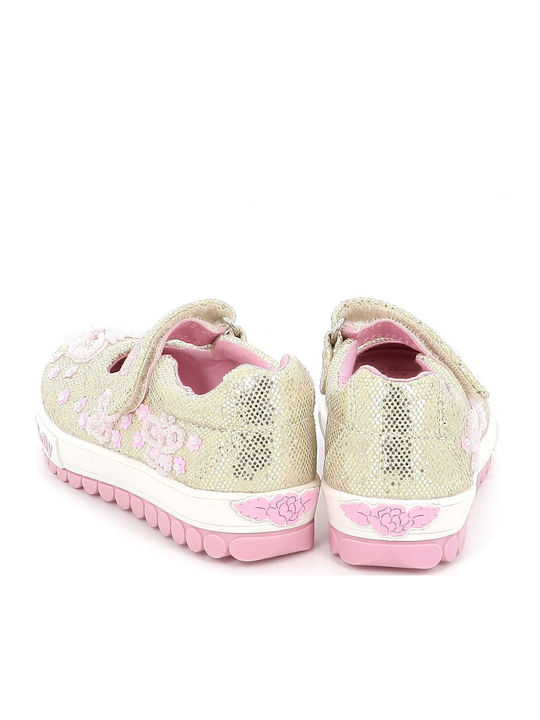 Kids Ballerinas with Adjustable Metal Clasp Fabric Gold