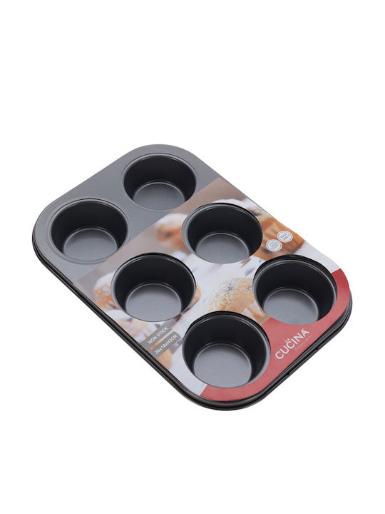 Φόρμα Ζαχαροπλαστικής για Cupcakes/Muffins από Ανοξείδωτο Ατσάλι 6 Θέσεων 26.5x18x3εκ.