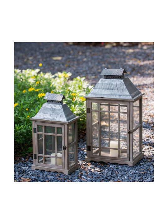 Artekko Set Wooden Tabletop Lanterns Brown 2 Pieces