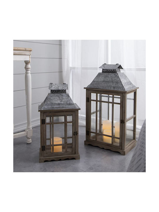 Artekko Set Wooden Tabletop Lanterns Brown 2 Pieces