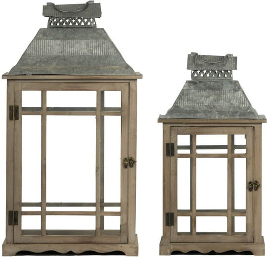 Artekko Set Wooden Tabletop Lanterns Brown 2 Pieces