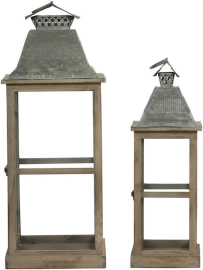 Artekko Set Wooden Tabletop Lanterns Brown 2 Pieces