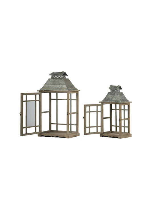 Artekko Set Wooden Tabletop Lanterns Brown 2 Pieces