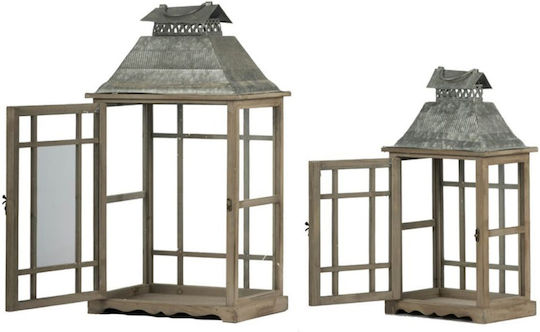 Artekko Set Wooden Tabletop Lanterns Brown 2 Pieces