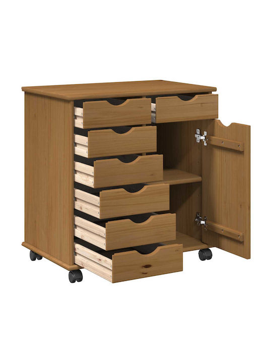 Bufet Dulap din Lemn Masiv cu Sertare Maro 63.5x39x65.5cm