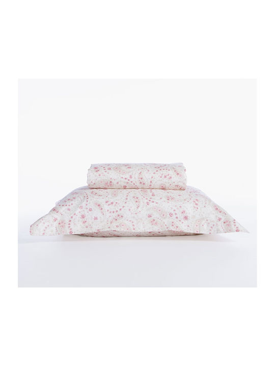 Nef-Nef Homeware Cotton Satin Duvet Cover Set 240x230cm Double with 2 Pillowcases Mirelle Ecru/pink