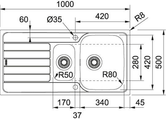 Franke Ένθετος Νεροχύτης Inox Μ100xΠ50cm Γκρι