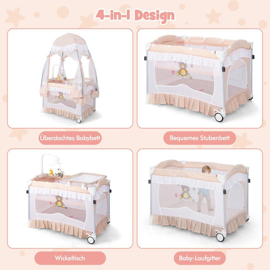 Costway Baby Crib Pink with Mattress 78x117cm