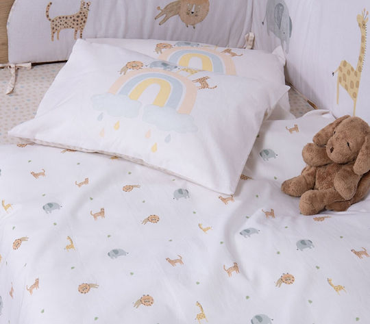 Nef-Nef Homeware Комплект Бебешки Чаршафи За Кошара Памучни Jungle In Motion Екрю 120x170см