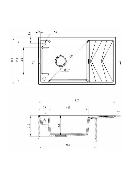 Deante Magnetic Ένθετος Νεροχύτης Inox με Μπαταρία Μ50xΠ82cm Γκρι