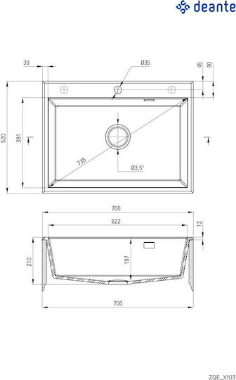 Deante Drop-In Küchenspüle aus Flüssigem Granit M70xB52cm Schwarz