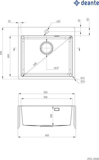 Deante Chiuvetă de Bucătărie Drop-In Inox cu Robinet 55x50cm Argintie 5907650873792