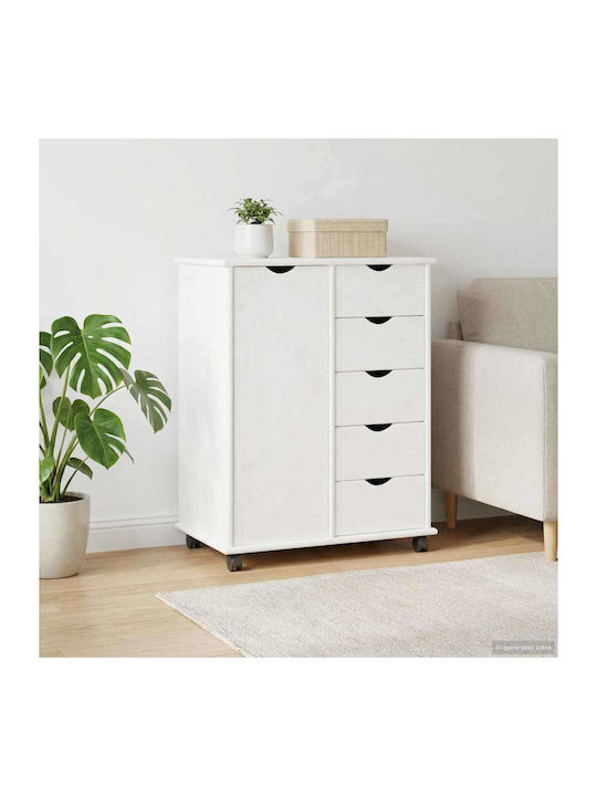 Kommode Schlafzimmer aus Massivholz mit 5 Schubladen Weiß 63.5x39x79cm