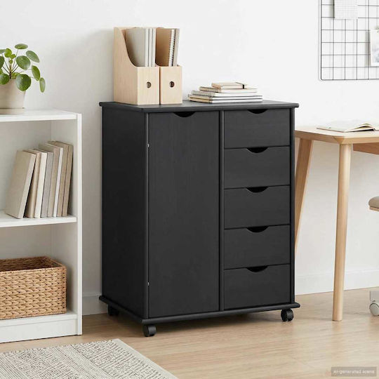 Bedroom Chest of Drawers Made of Solid Wood with 5 Drawers Gray 63.5x39x79cm