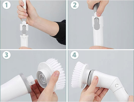Erweiterbare Elektrische Haushaltsreinigungsbürste Zola 6 Austauschbare Köpfe Verstellbarer Handgriff 80-110 cm 180° Drehung Weiß