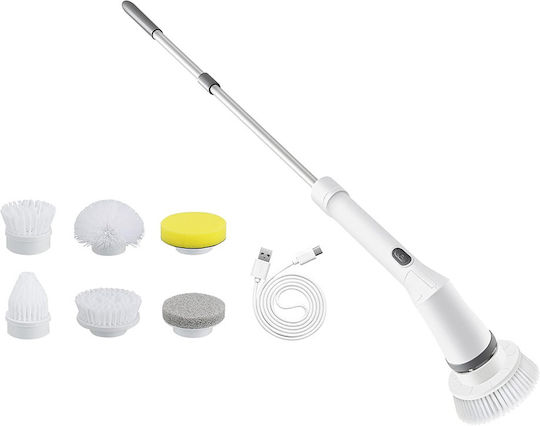 Erweiterbare Elektrische Haushaltsreinigungsbürste Zola 6 Austauschbare Köpfe Verstellbarer Handgriff 80-110 cm 180° Drehung Weiß