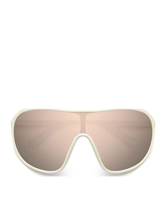 Polaroid Unisex Sunglasses with White Plastic Frame and Pink Mirror Lens