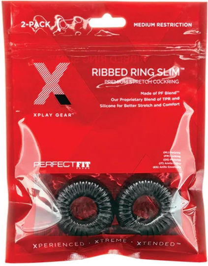 Perfect Fit Brand XPlay Gear Ribbed Cock Rings Mixed Pack Σετ Δαχτυλίδια Πέους Μαύρα