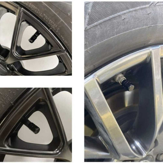 Set 2 Suporturi Flexibile din Plastic pentru Plăcuță de Înmatriculare Auto Negre 4 Capace Hexagonale din Aluminiu pentru Supapă Auto 1.8 Cm Negre