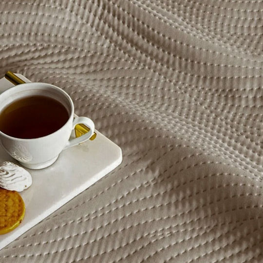 Tac Cuvertură Set King Size Maro Deschis 250x260cm 3 Bucăți