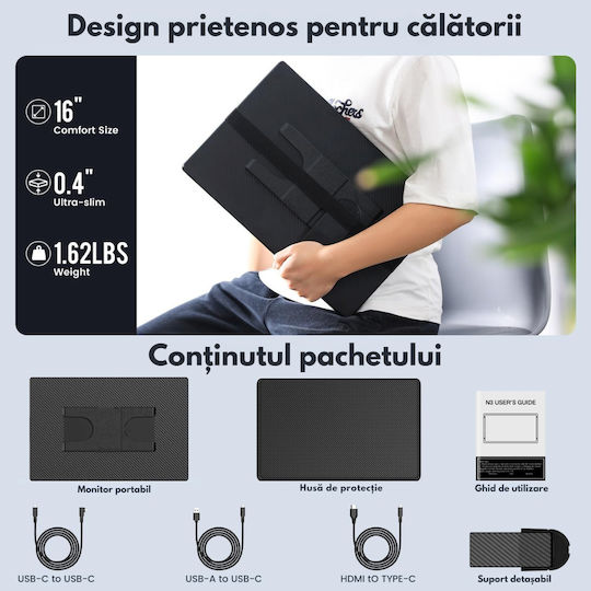 Qova Z1C IPS Monitor Portabil 16" FHD 1920x1200