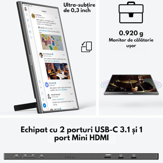 Qova Arzopa A1 Max IPS HDR Monitor Portabil 17.3" FHD 1920x1080 Gri