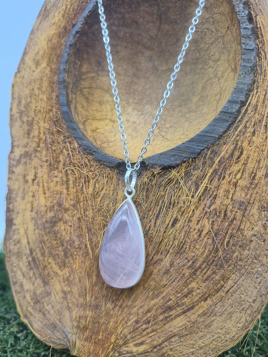 Silver Necklace Pink Quartz – Stainless Steel Chain Silver Necklace Pink Quartz – Stainless Steel Chain