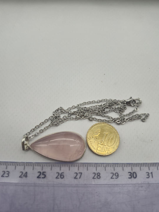 Silberne Halskette Rosa Quarz – Edelstahl Stahl Kette