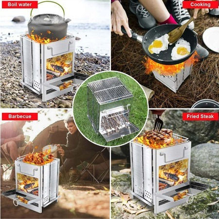 Grătar cu Cărbune Portabil din Inox 14x14cm