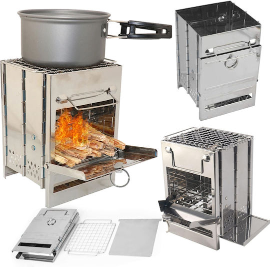 Grătar cu Cărbune Portabil din Inox 14x14cm