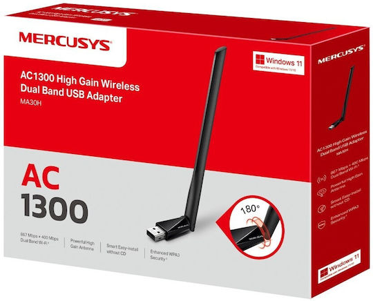 Mercusys Ma30h Αντάπτορας Δικτύου USB με Ασύρματη Σύνδεση Wi-Fi (Πρότυπο v1)