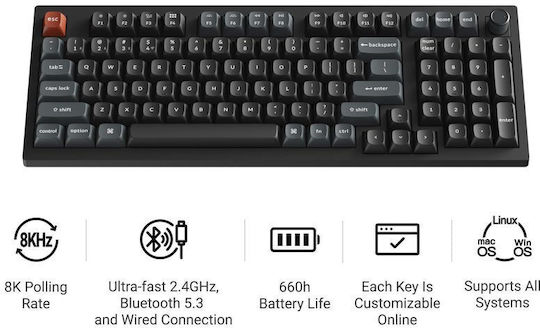 Keychron V5 Ultra 8K V5U-D1 Wireless Gaming Mechanical Keyboard 96% with Keychron Silk POM Red Switches and RGB Lighting (English US)