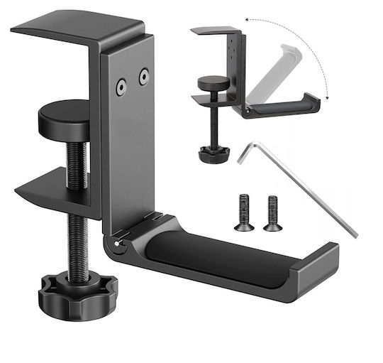 Suport Multifuncțional Pentru Căști Zola Prindere Pe Birou Braț Rabatabil Suprafață Protectoare Din Cauciuc Aluminiu 12.3 X 8.3 X 3 Cm Negru