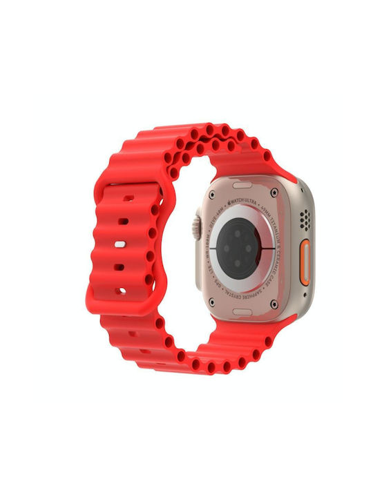 Кайшка За Часовник Силикон Ocean Style Apple Watch Ultra 49mm & Watch Ultra 2 49mm Series 9 & 8 & 7 45mm SE 3 & SE 2 & 6 & SE & 5 & 4 44mm 3 & 2 & 1 42mm Червена