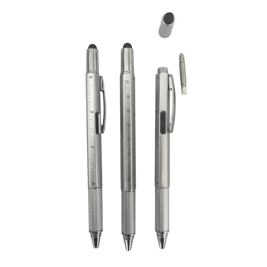 6 In 1 Multifunctional Device Zola Pen Ruler 2 Screwdrivers Spirit Level Touch Screen Control Gray