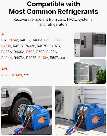 Vevor Portable Refrigerant Recovery Machine 3/4 Hp 220v 50hz Single Cylinder Ac Recovery Machine Liquid Vapor Refrigerant 1450 Rpm Recycling Unit Hvac Automotive & Household Air Conditioning Lmhsjbxsysdjt9pfp001v2