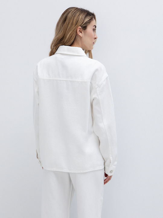 Long Sleeve Women's Denim Shirt White
