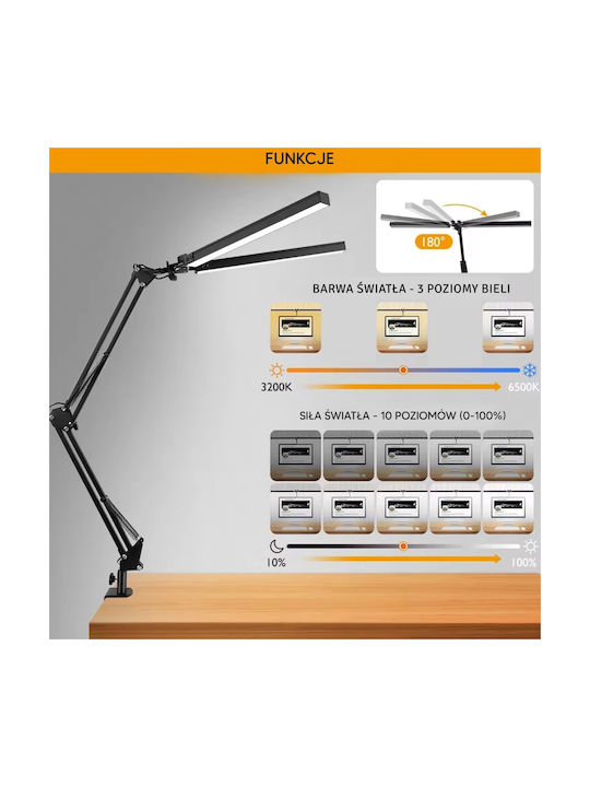 LED Iluminat de Birou cu Braț Flexibil și Clip în Culoare Neagră